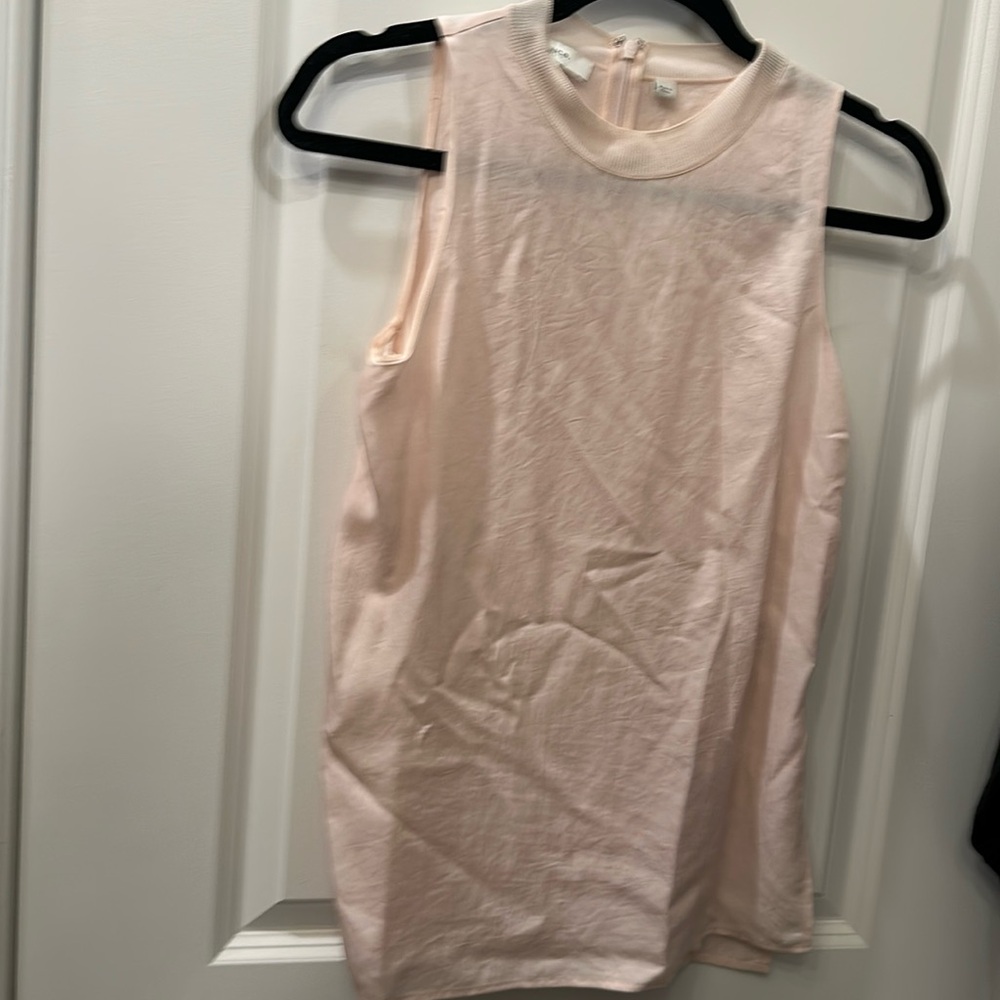 Vince long sleeveless ribbed collar tank top pale rose with side slits xs